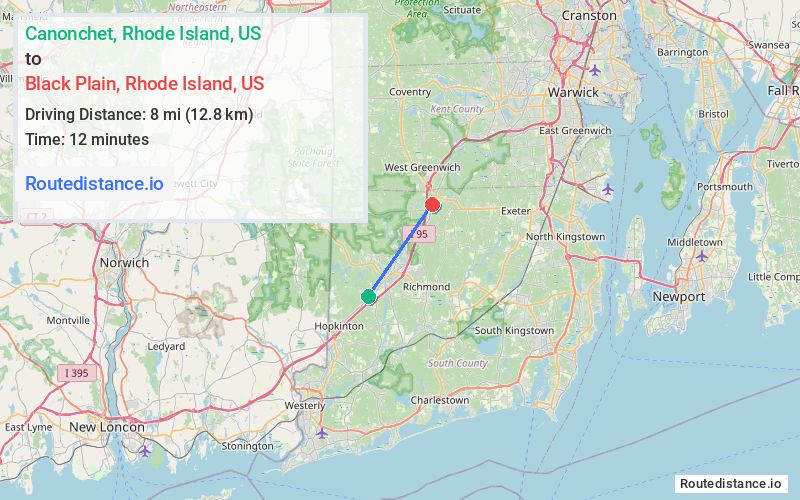 Route map from Canonchet to Black Plain