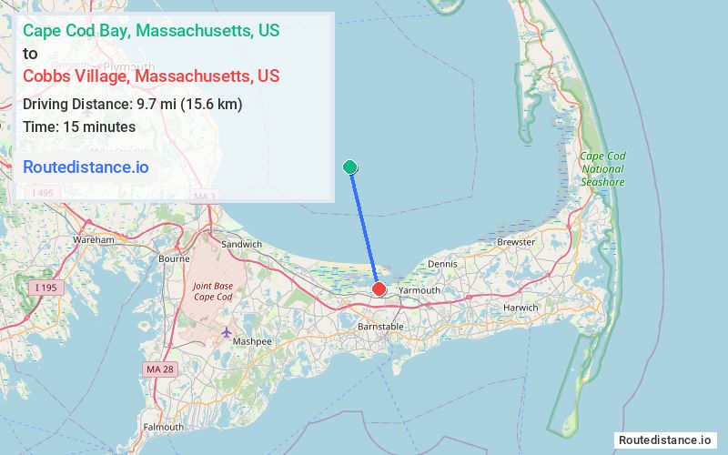 Route map from Cape Cod Bay to Cobbs Village