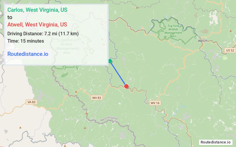 Route map from Carlos to Atwell
