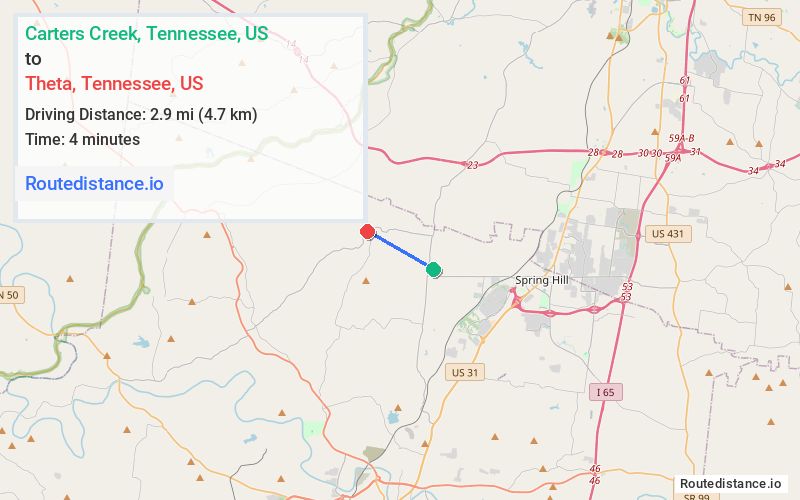 Route map from Carters Creek to Theta