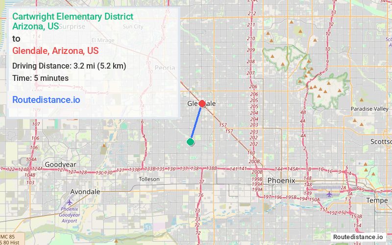Route map from Cartwright Elementary District to Glendale