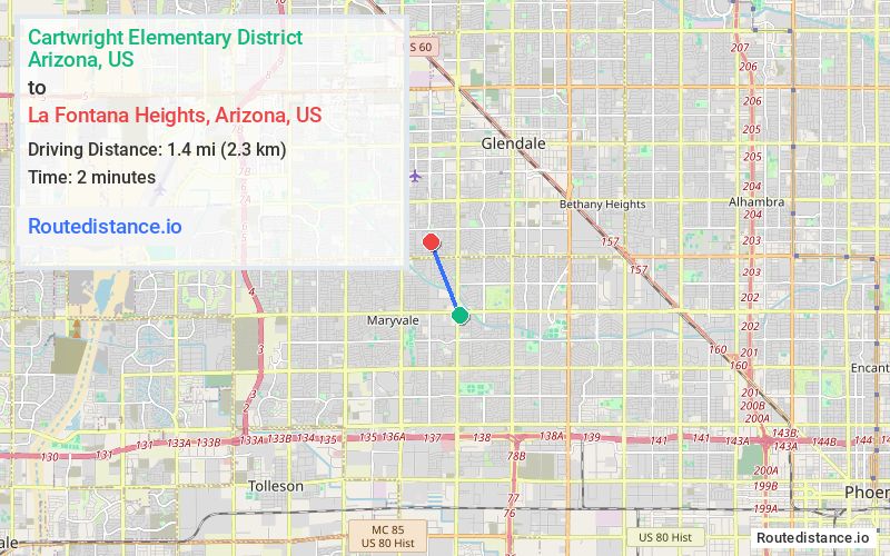 Route map from Cartwright Elementary District to La Fontana Heights
