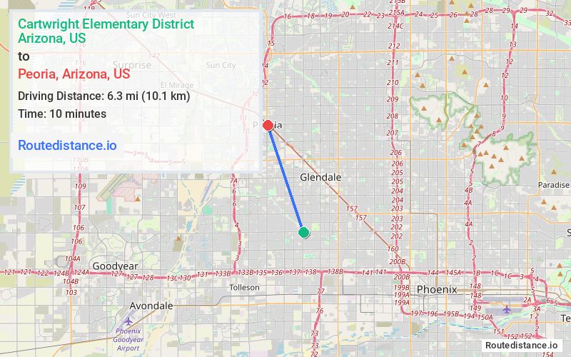 Route map from Cartwright Elementary District to Peoria