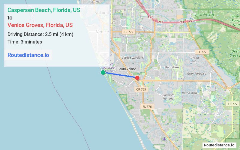 Distance from Caspersen Beach to Venice Groves