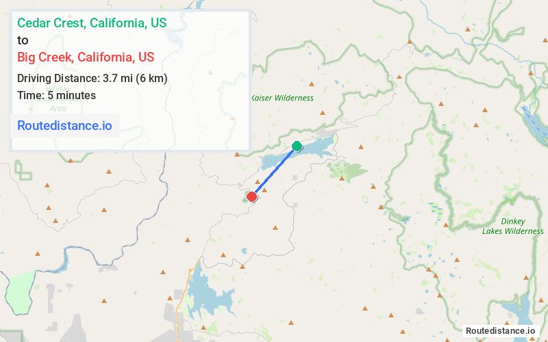 Route map from Cedar Crest to Big Creek