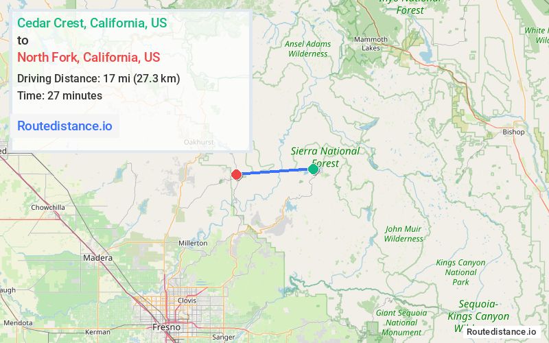 Route map from Cedar Crest to North Fork