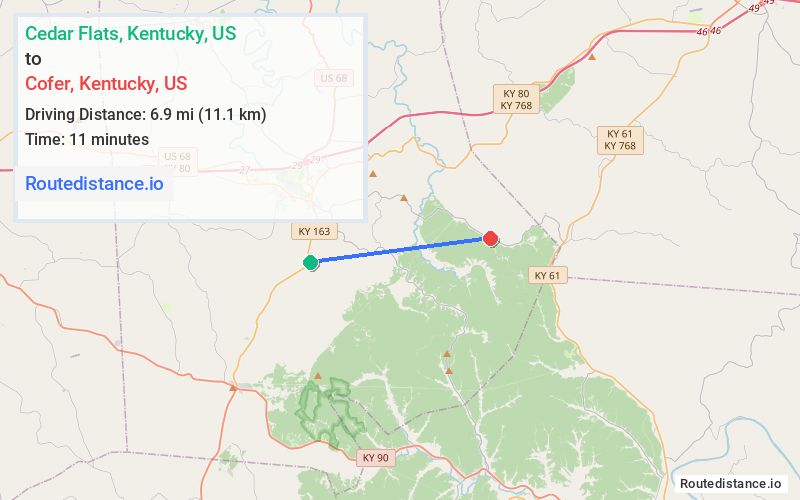 Distance from Cedar Flats to Cofer