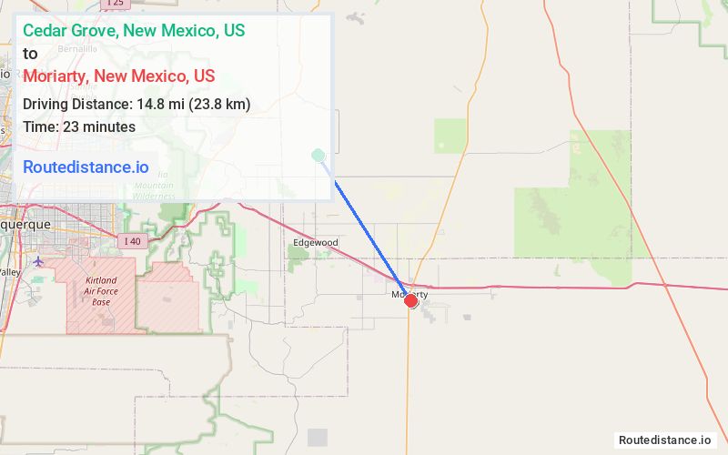 Distance from Cedar Grove to Moriarty