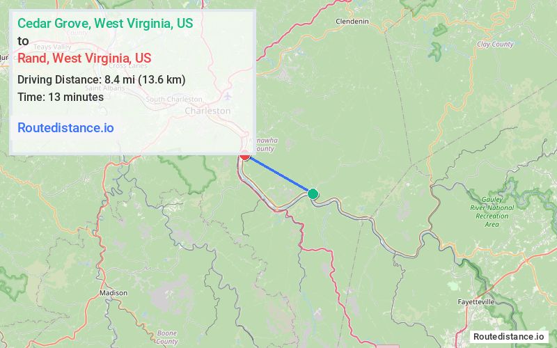 Route map from Cedar Grove to Rand