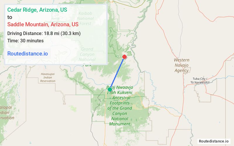 Route map from Cedar Ridge to Saddle Mountain