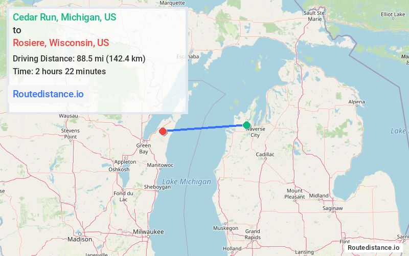 Distance from Cedar Run to Rosiere