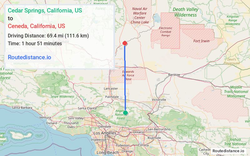 Distance from Cedar Springs to Ceneda