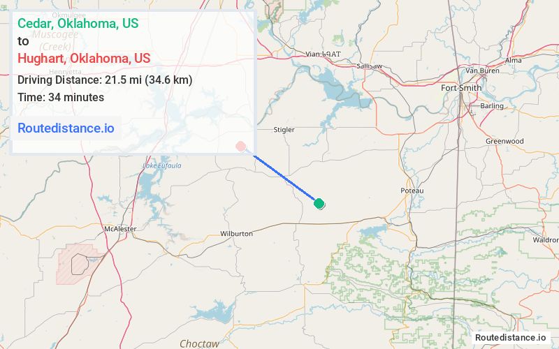 Route map from Cedar to Hughart