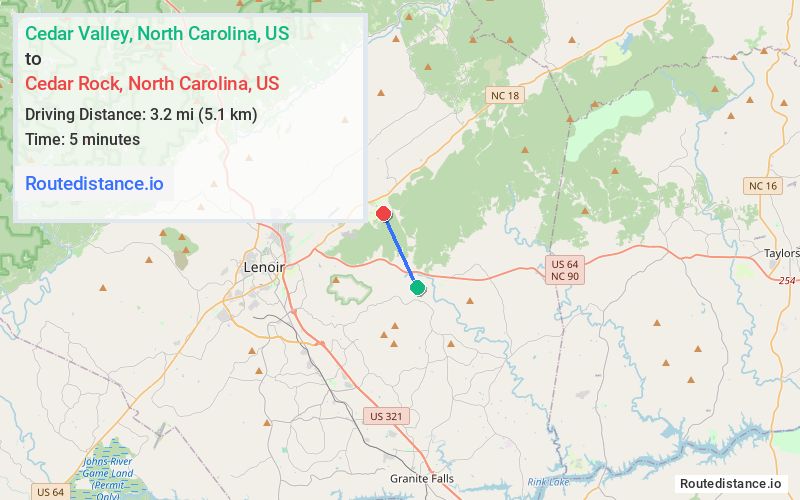 Route map from Cedar Valley to Cedar Rock