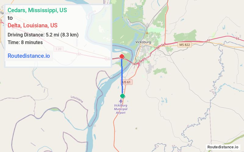 Route map from Cedars to Delta
