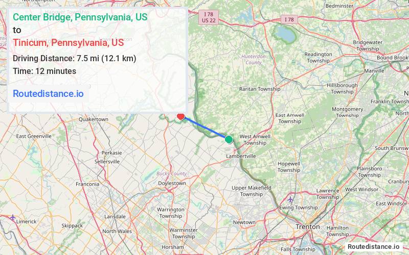 Route map from Center Bridge to Tinicum