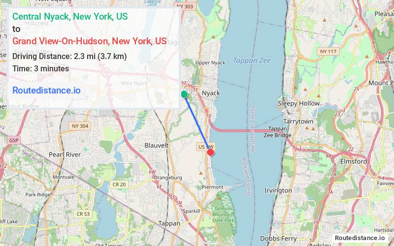 Route map from Central Nyack to Grand View-On-Hudson