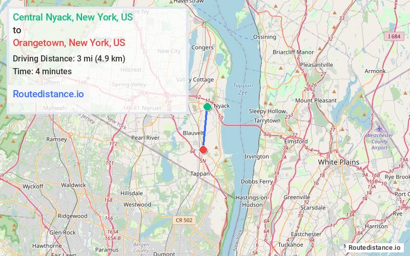 Route map from Central Nyack to Orangetown