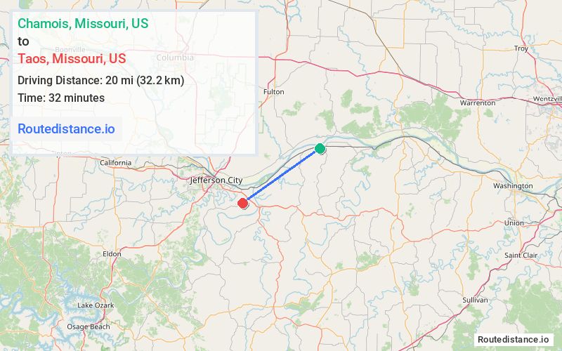 Route map from Chamois to Taos