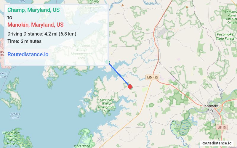 Distance from Champ to Manokin