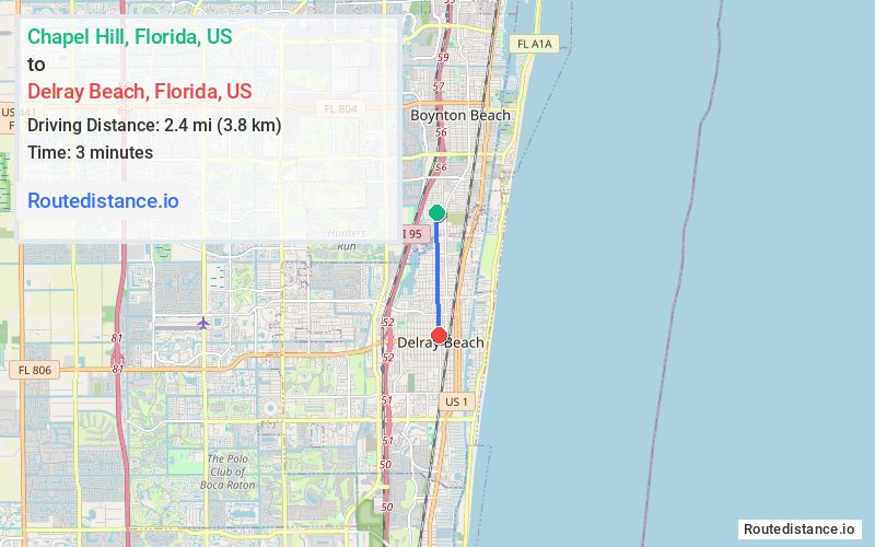 Route map from Chapel Hill to Delray Beach