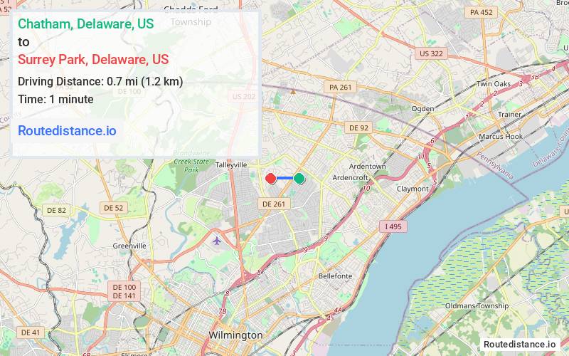 Route map from Chatham to Surrey Park