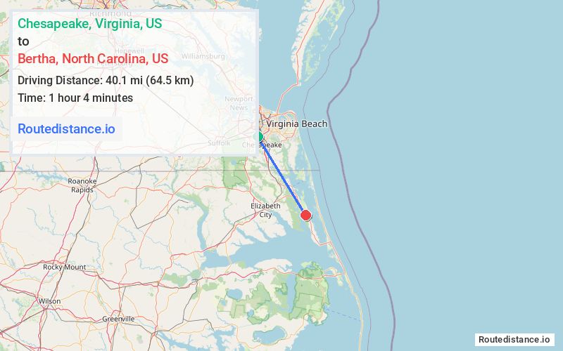 Route map from Chesapeake to Bertha