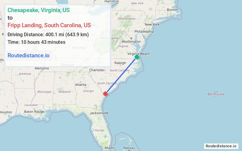 Route map from Chesapeake to Fripp Landing