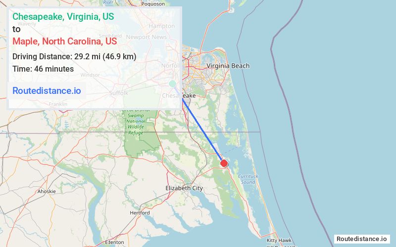 Route map from Chesapeake to Maple