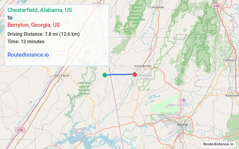 Route map from Chesterfield to Berryton