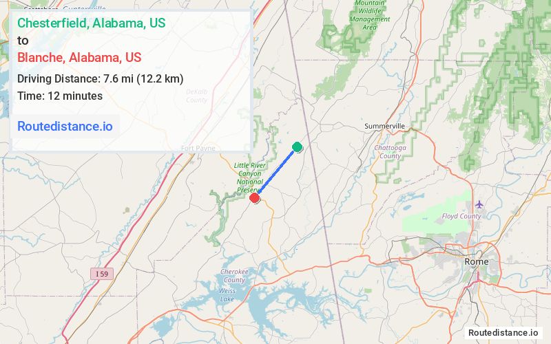Distance from Chesterfield to Blanche