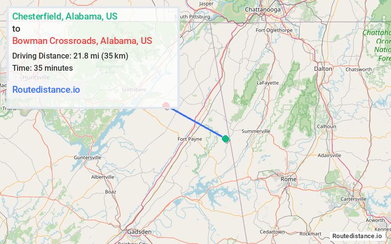 Route map from Chesterfield to Bowman Crossroads