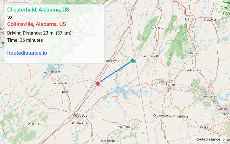 Route map from Chesterfield to Collinsville