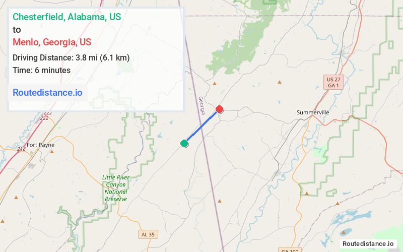 Route map from Chesterfield to Menlo