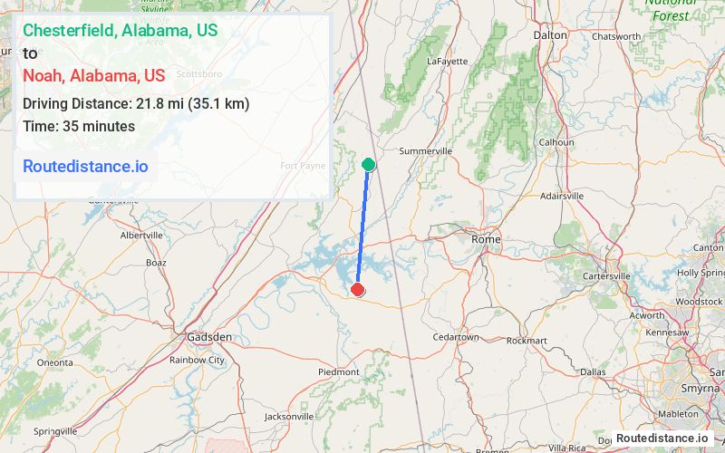 Distance from Chesterfield to Noah