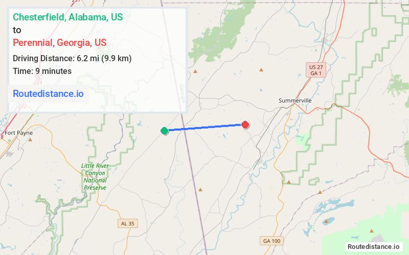 Distance from Chesterfield to Perennial