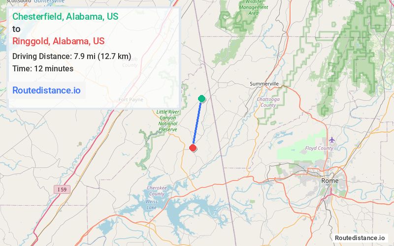 Distance from Chesterfield to Ringgold