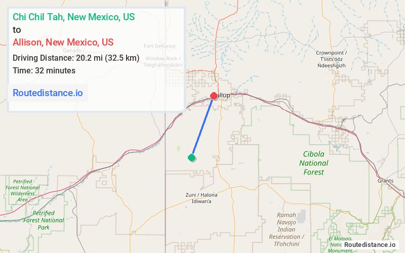Route map from Chi Chil Tah to Allison