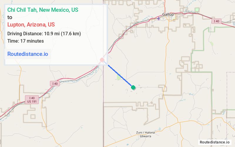 Route map from Chi Chil Tah to Lupton