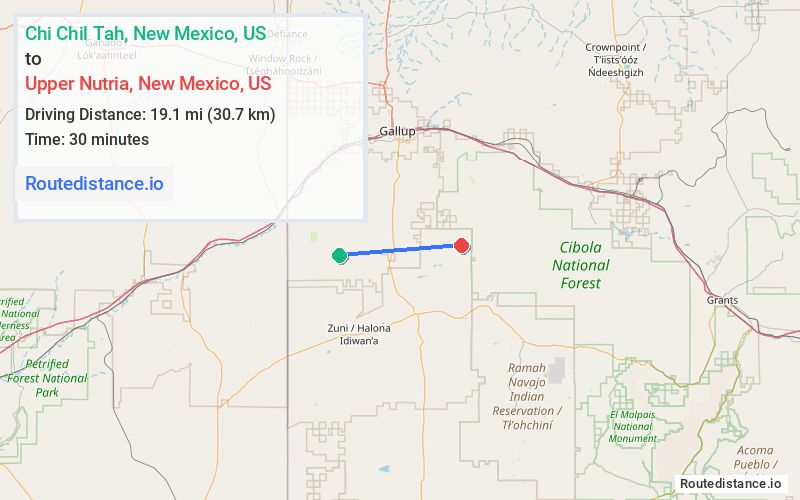 Route map from Chi Chil Tah to Upper Nutria
