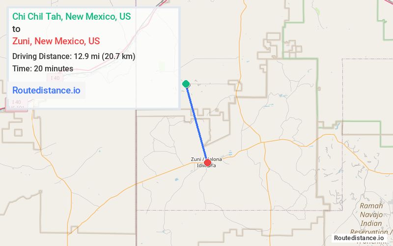 Route map from Chi Chil Tah to Zuni