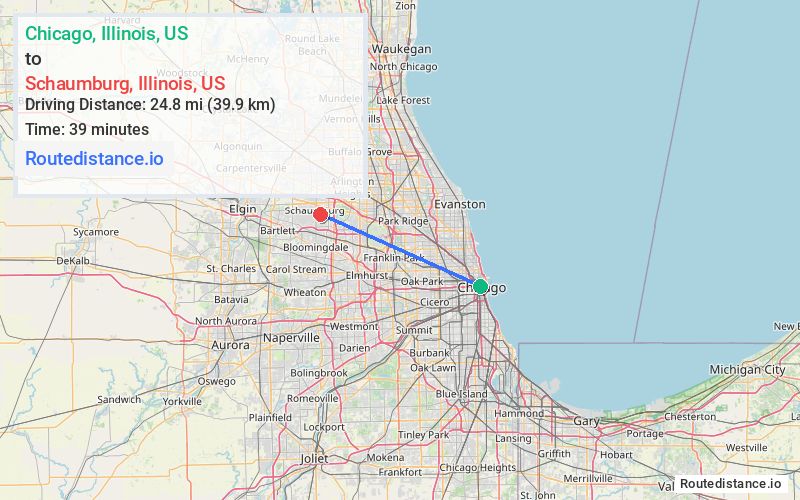 Route map from Chicago to Schaumburg