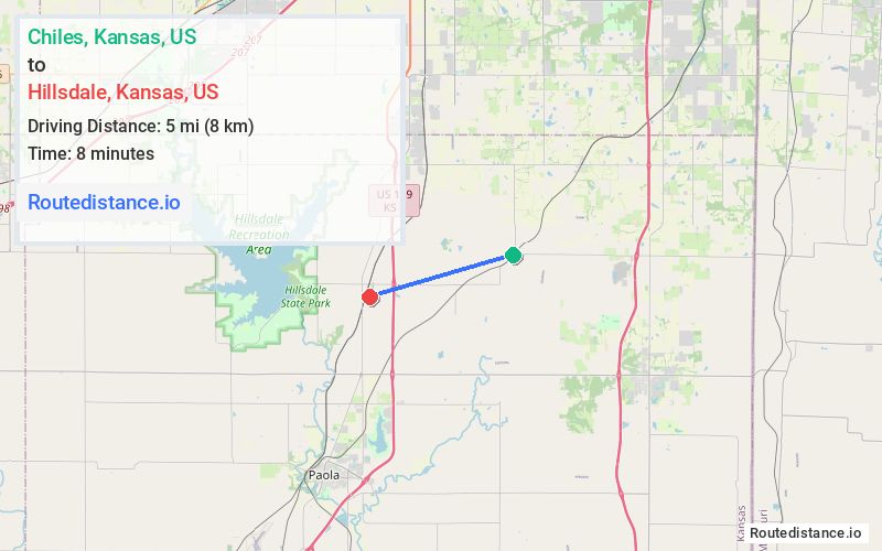Distance from Chiles to Hillsdale
