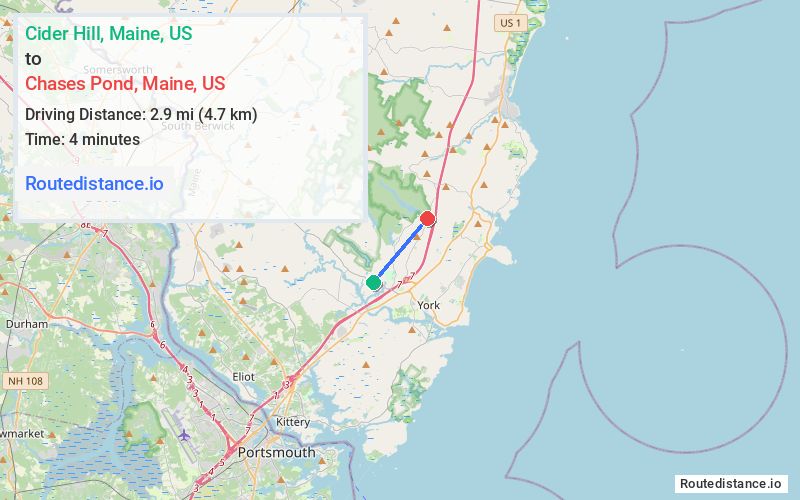 Route map from Cider Hill to Chases Pond