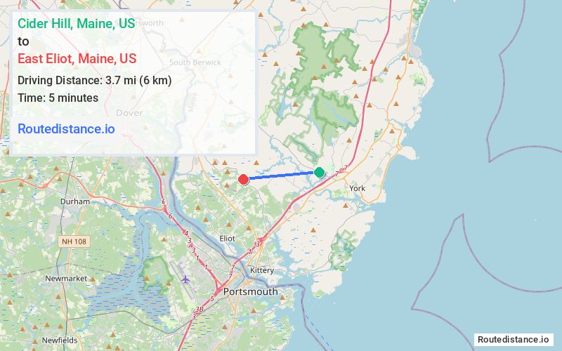 Route map from Cider Hill to East Eliot