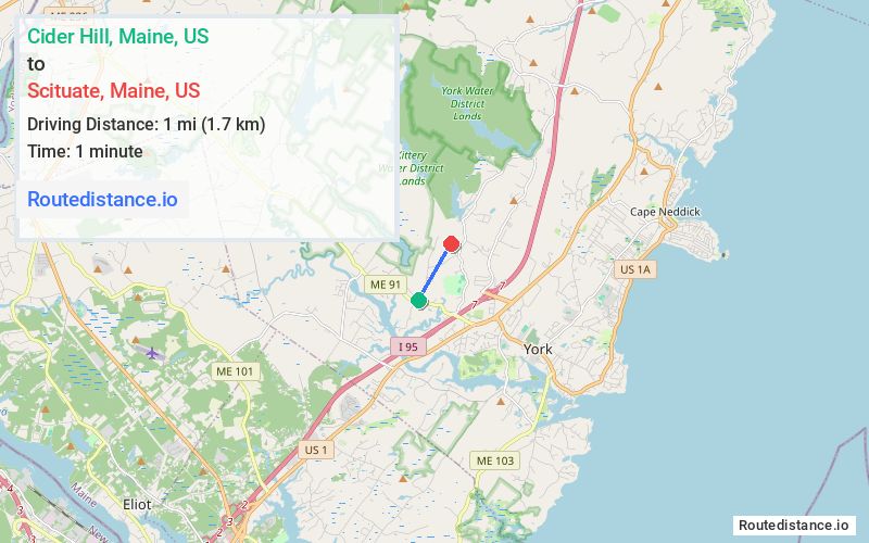 Route map from Cider Hill to Scituate