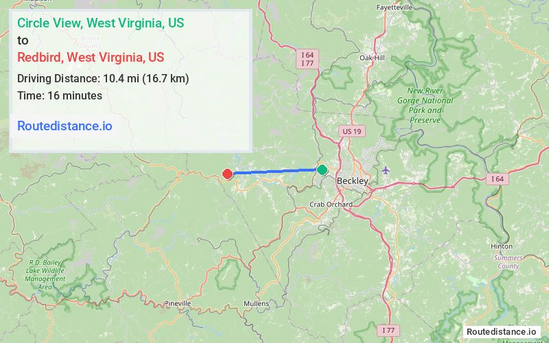 Distance from Circle View to Redbird