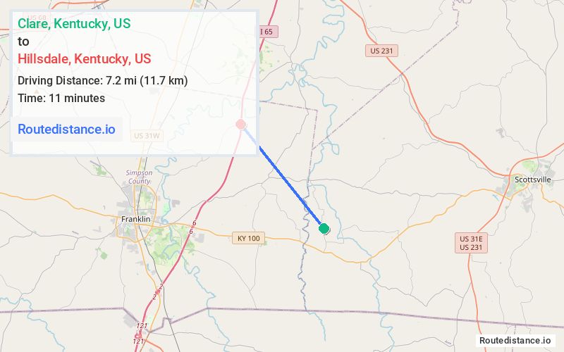 Route map from Clare to Hillsdale