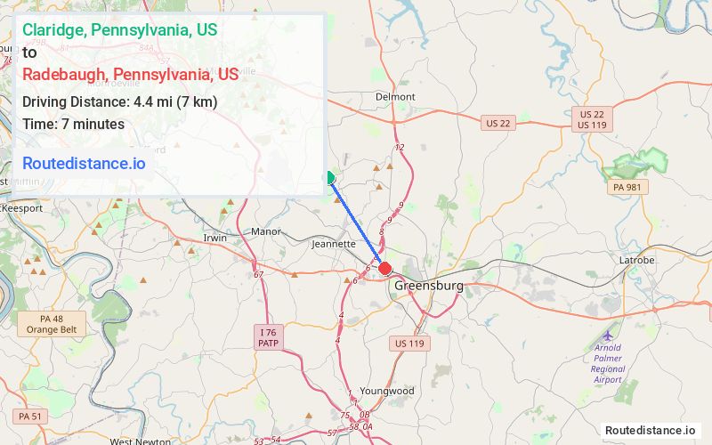 Distance from Claridge to Radebaugh