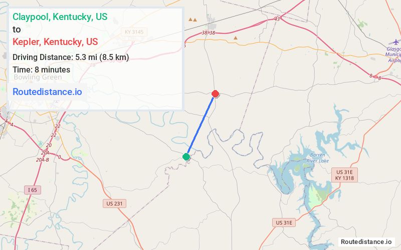 Distance from Claypool to Kepler